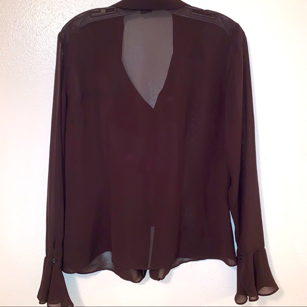 Chaps Size 10 Brown Sheer Polyester Button Blouse